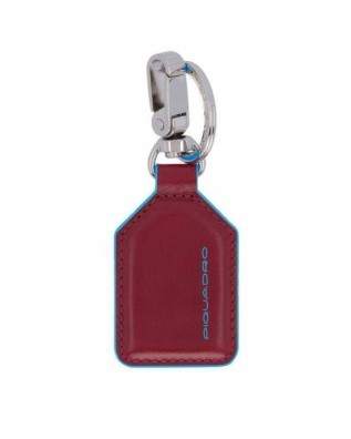 Piquadro - Blue Square Leather Keychain with Carabiner - Red