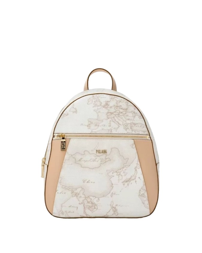 Alviero Martini Prima Classe - Zaino tessuto stampa Geo White con inserti frontali in pelle
