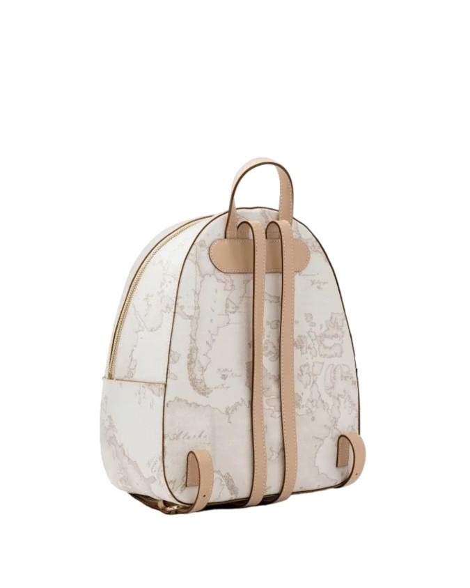 Alviero Martini Prima Classe - Zaino tessuto stampa Geo White con inserti frontali in pelle