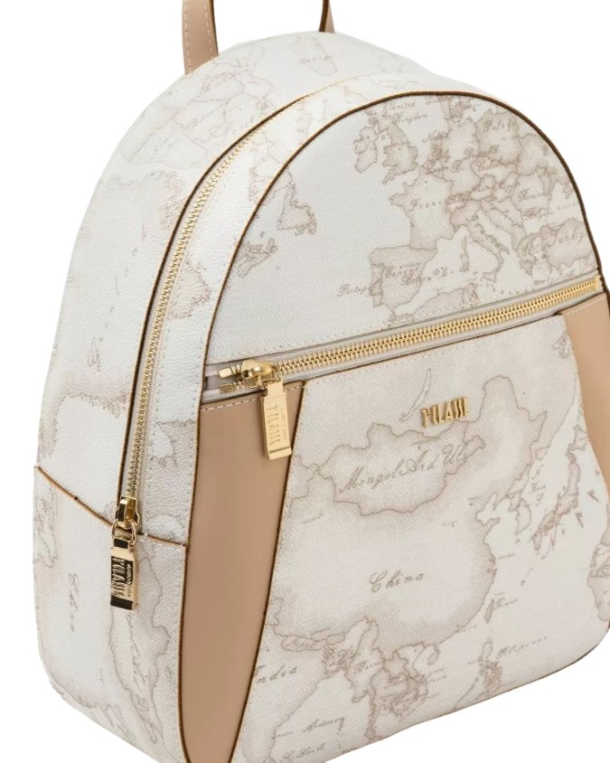 Alviero Martini Prima Classe - Zaino tessuto stampa Geo White con inserti frontali in pelle