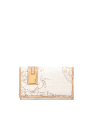 Alviero Martini Prima Classe - Portafoglio donna con patta in pelle naturale e tessuto goffrato