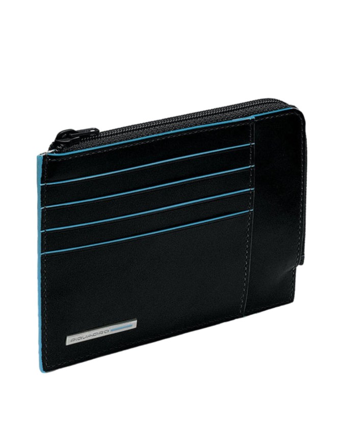 Piquadro - Bustina porta monete in pelle con zip RFID Blue Square