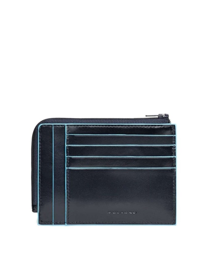 Piquadro - Bustina porta monete in pelle con zip RFID Blue Square