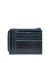 Piquadro - Bustina porta monete in pelle con zip RFID Blue Square