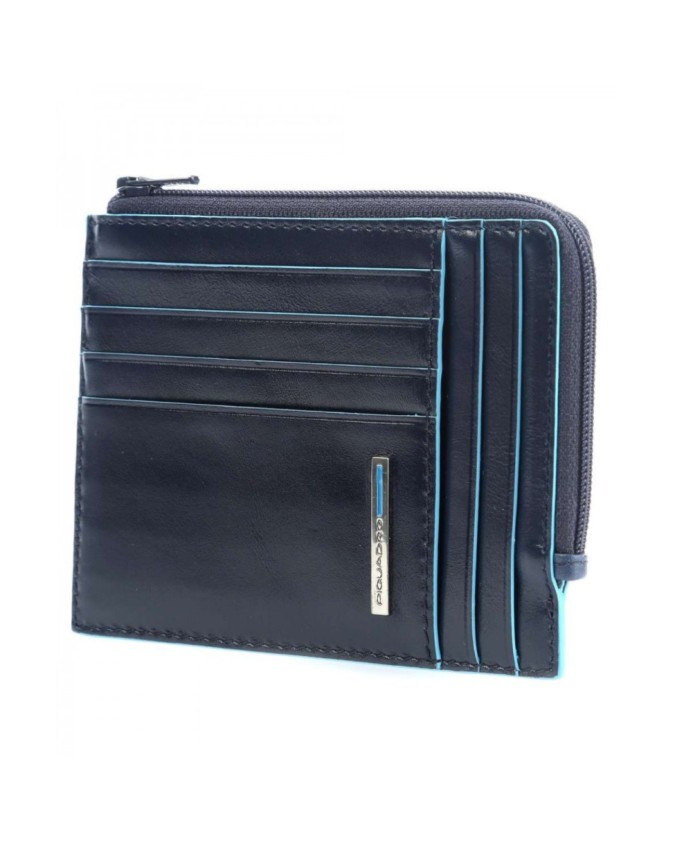 Piquadro - Bustina porta monete in pelle con zip RFID Blue Square