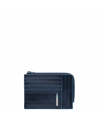  Piquadro - Bustina porta monete in pelle con zip RFID Blue