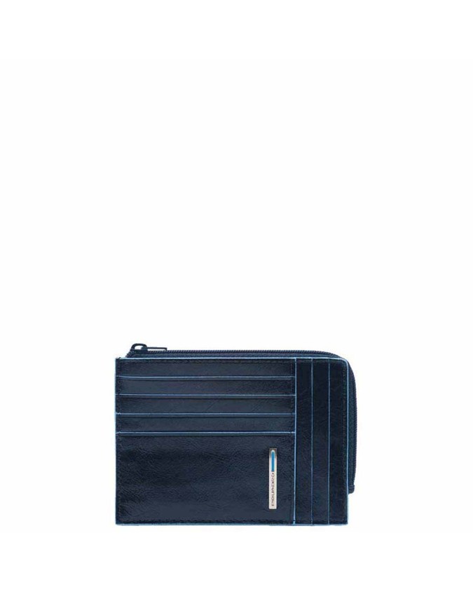  Piquadro - Bustina porta monete in pelle con zip RFID Blue