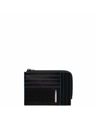 Piquadro - Bustina porta monete in pelle con zip RFID Blue Square 2