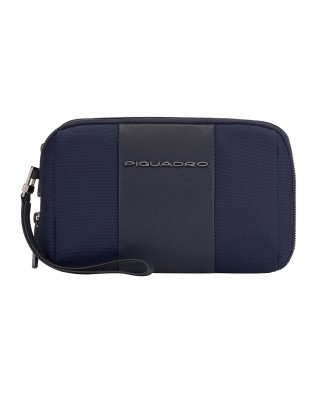 Piquadro - Clutch mit zwei Fächern aus Leder und Stoff mit