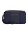  Piquadro - Pochette a due scomparti in pelle e tessuto con