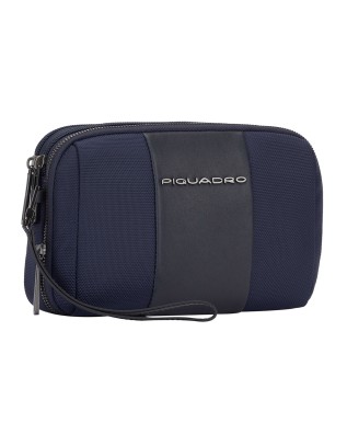  Piquadro - Pochette a due scomparti in pelle e tessuto con 2