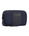  Piquadro - Pochette a due scomparti in pelle e tessuto con
