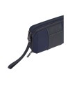  Piquadro - Pochette a due scomparti in pelle e tessuto con