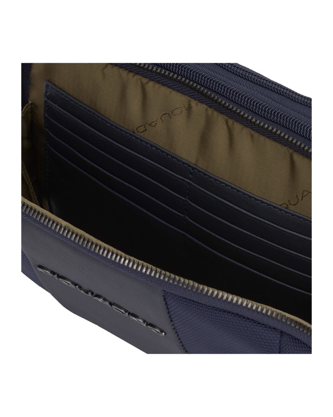  Piquadro - Pochette a due scomparti in pelle e tessuto con