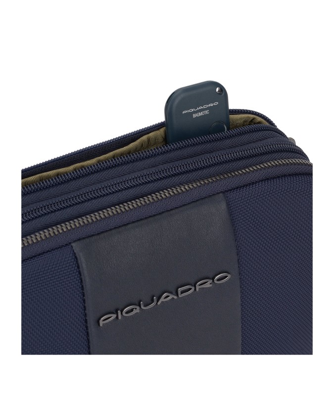  Piquadro - Pochette a due scomparti in pelle e tessuto con