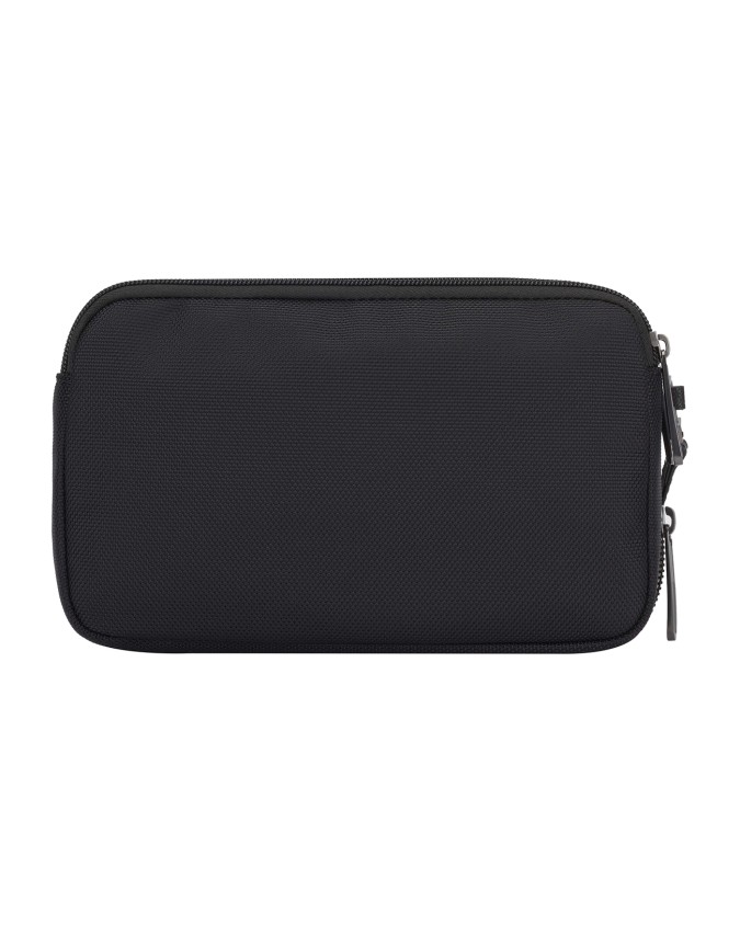  Piquadro - Pochette a due scomparti in pelle e tessuto con