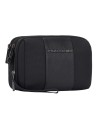  Piquadro - Pochette a due scomparti in pelle e tessuto con