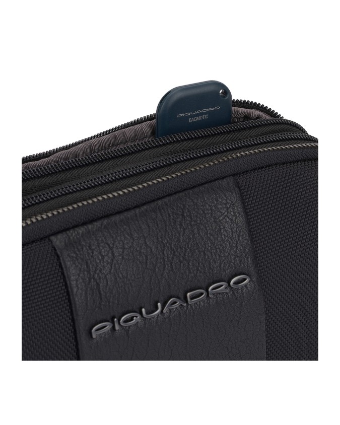  Piquadro - Pochette a due scomparti in pelle e tessuto con