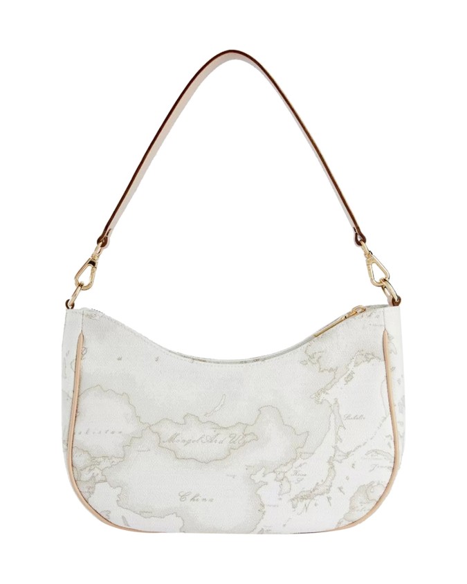 Alviero Martini Prima Classe - Borsa sottospalla con tracolla in tessuto Geo White
