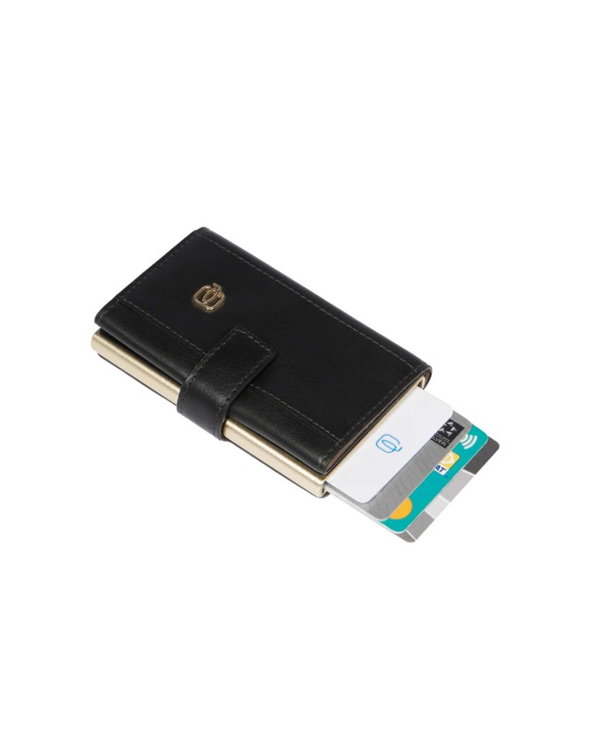 Piquadro - Porta carte di credito in pelle e metallo Circle