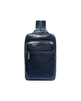 Piquadro - Blue Square Leather Shoulder Bag with Backpack...