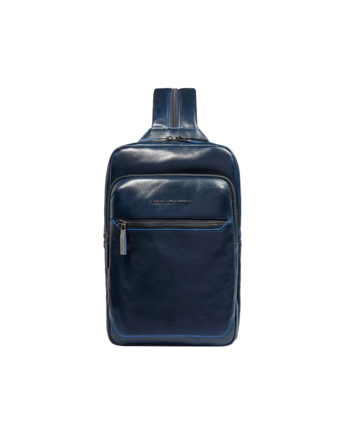 Piquadro - Monospalla in pelle con portabilità a zaino Blue
