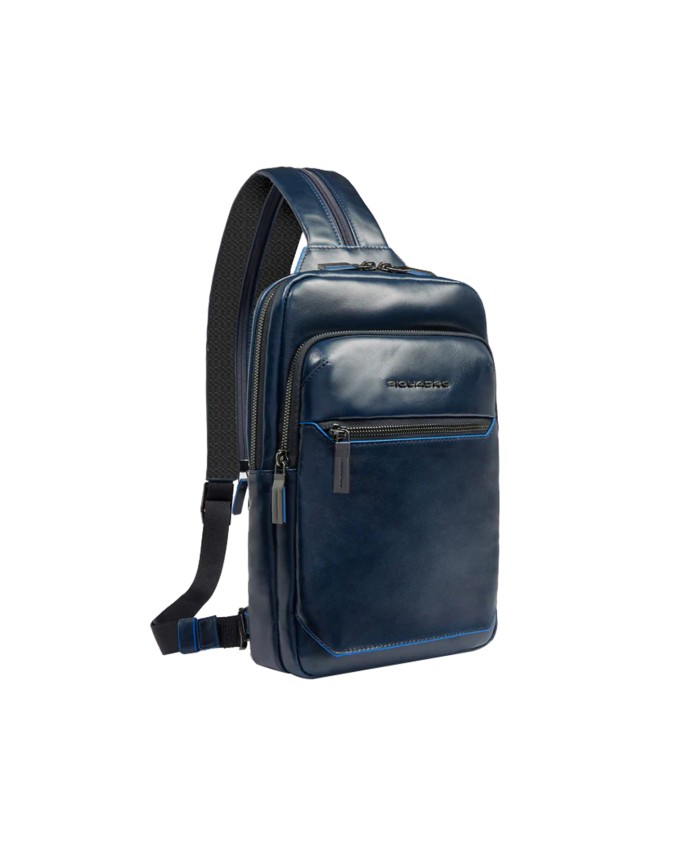  Piquadro - Monospalla in pelle con portabilità a zaino Blue