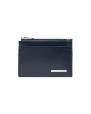 Piquadro - Blue Square Leather Pouch Keychain and Credit...
