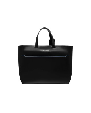 Piquadro - Blue Square leather shopping bag for a 15.6"...