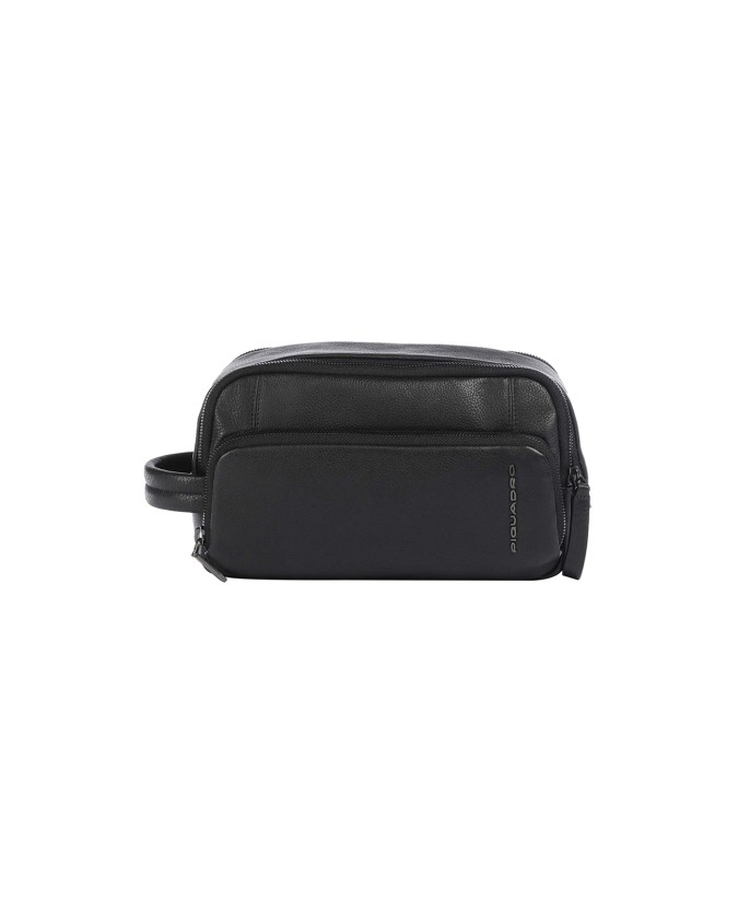  Piquadro – Beauty case uomo in pelle con tasca esterna