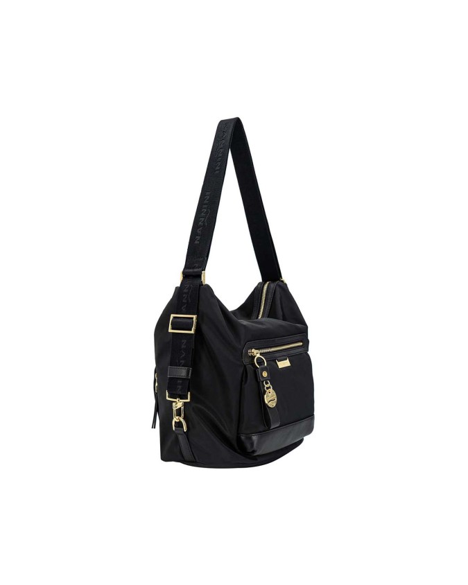 Nannini - Borsa a spalla trasformabile in zaino in nylon e pelle Liberty