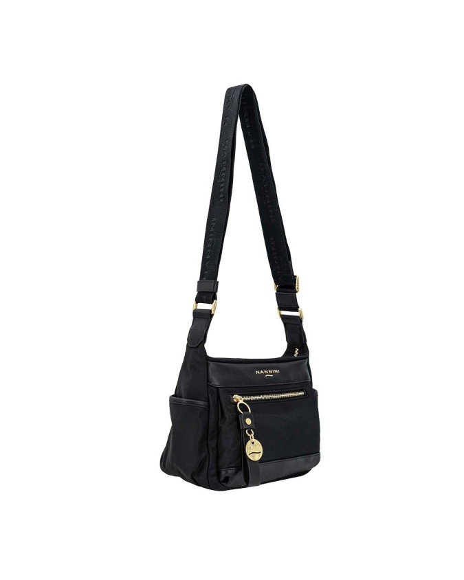 Nannini – Borsa piccola a tracolla con tasche laterali in nylon e pelle Liberty