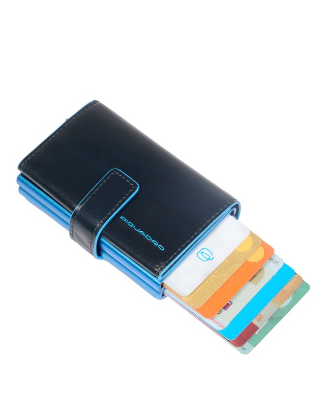  Piquadro - Porta carte di credito compatto in pelle Blue Square