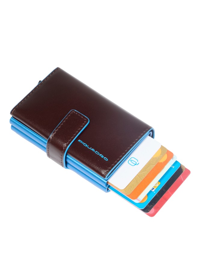  Piquadro - Porta carte di credito compatto in pelle Blue Square