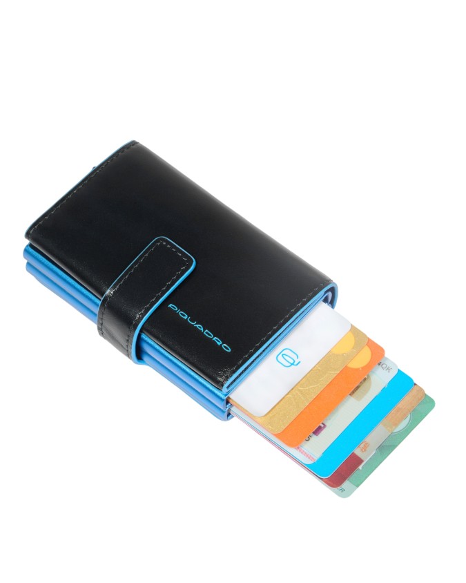  Piquadro - Porta carte di credito compatto in pelle Blue Square