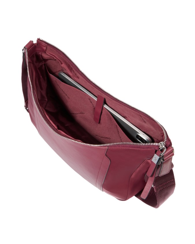 Piquadro - Damen-Umhängetasche aus Leder und recyceltem Stoff