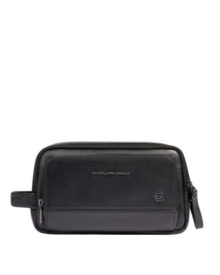 Piquadro - Leather makeup bag with a double zipper