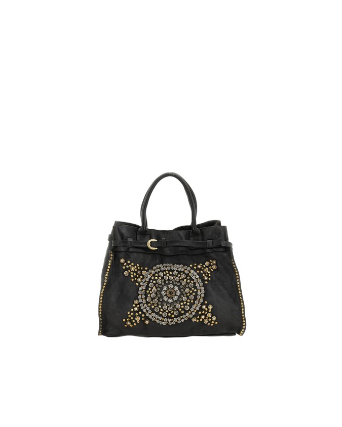  Campomaggi – Borsa shopping grande in pelle con strass a fiori