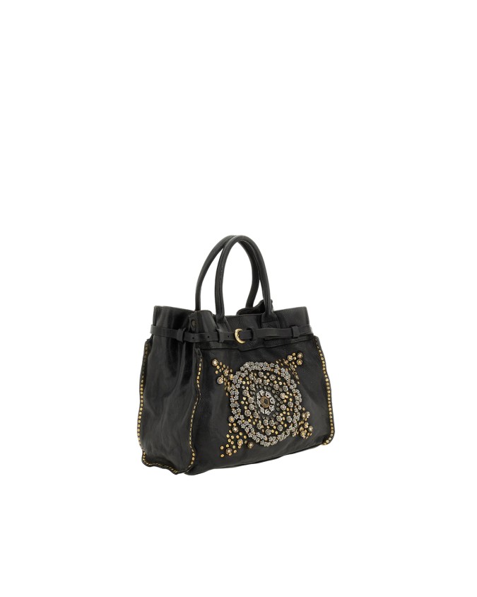  Campomaggi – Borsa shopping grande in pelle con strass a fiori