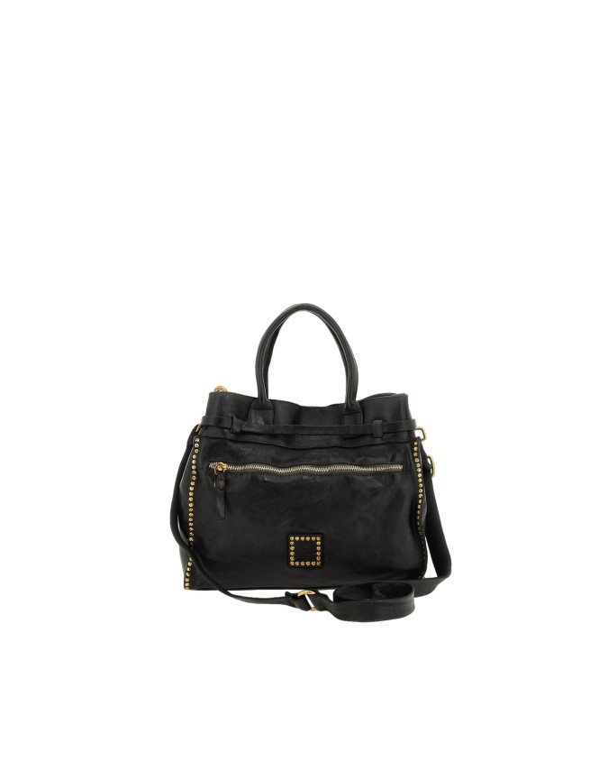  Campomaggi – Borsa shopping grande in pelle con strass a fiori