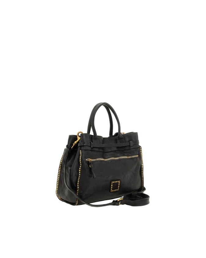  Campomaggi – Borsa shopping grande in pelle con strass a fiori