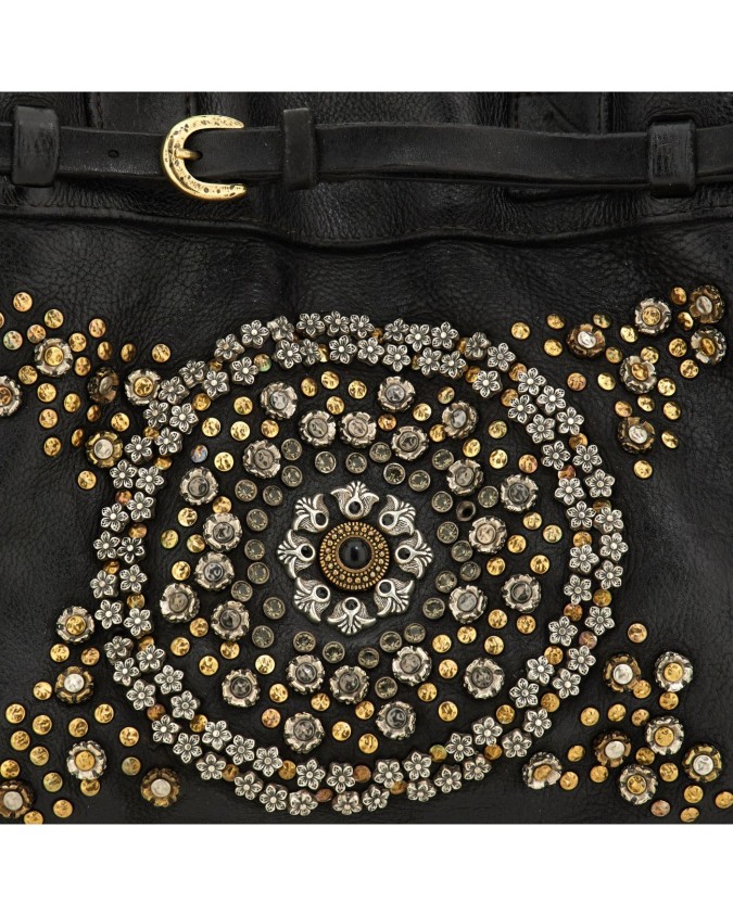  Campomaggi – Borsa shopping grande in pelle con strass a fiori
