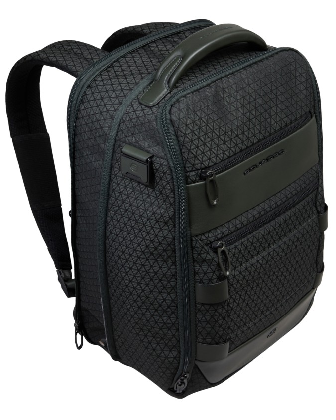  Piquadro - Zaino da Viaggio Modulare in Pelle e Tessuto Porta
