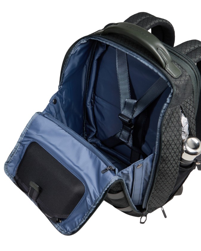  Piquadro - Zaino da Viaggio Modulare in Pelle e Tessuto Porta