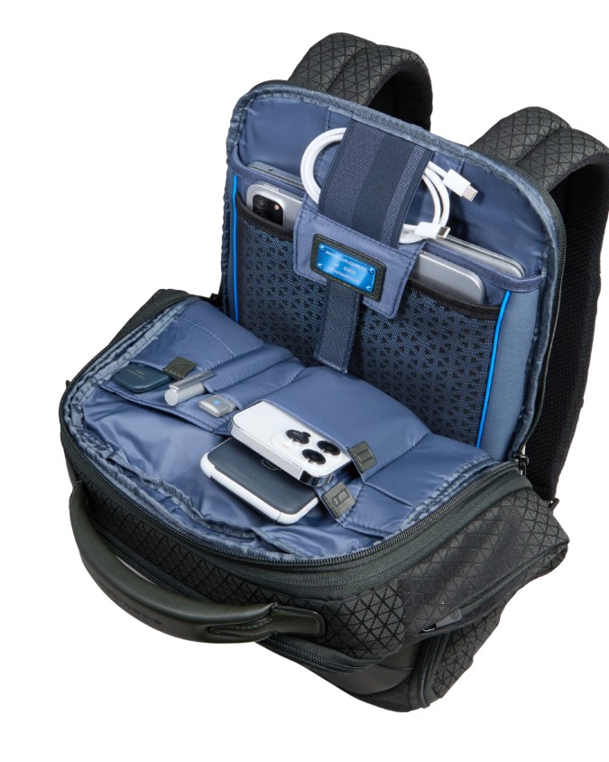  Piquadro - Zaino da Viaggio Modulare in Pelle e Tessuto Porta