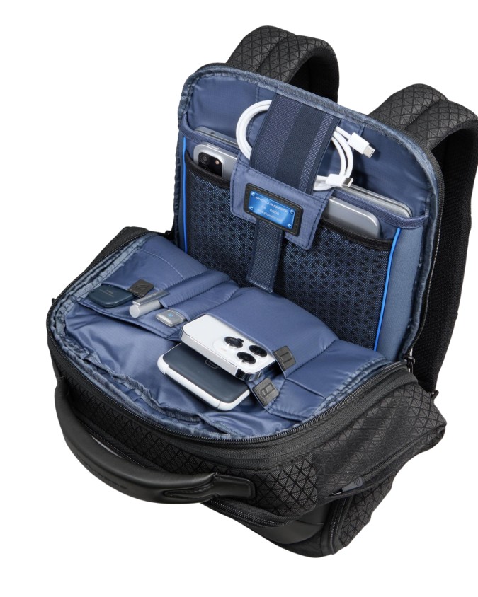 Piquadro - Zaino da Viaggio Modulare in Pelle e Tessuto Porta