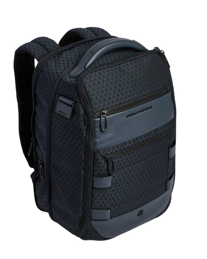  Piquadro - Zaino da Viaggio Modulare in Pelle e Tessuto Porta