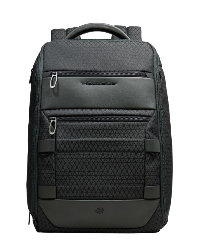  Piquadro - Zaino da Viaggio Modulare in Pelle e Tessuto Porta