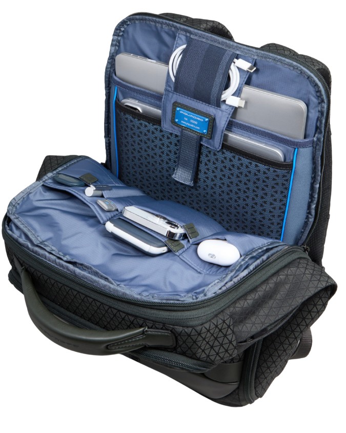  Piquadro - Zaino da Viaggio Modulare in Pelle e Tessuto Porta