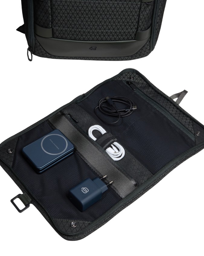  Piquadro - Zaino da Viaggio Modulare in Pelle e Tessuto Porta